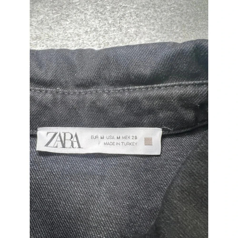 Zara Black Denim Mini Dress Rhinestone Fringe Western Cowgirl Button Front M
